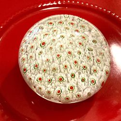 Millifiore Murano Style Colorful Heavy Paperweight (approx 3.5” w x 2.85” h)