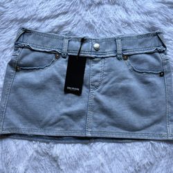 True Religion Washed Raw Edge Big T Mini Skirt Blue Womens Size Medium New!