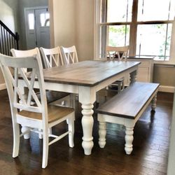 Custom Built Dining Table Solid wood Farmhouse Set Modern Rustic Bench Country Oval Round Counter Breakfast Height  Farm House 