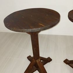 Pair Rustic Round  Wood Table