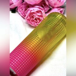 NEW 2022 Starbucks Grid Venti 24 Oz Tumbler - Watermelon Pink Yellow Ombre Gradi