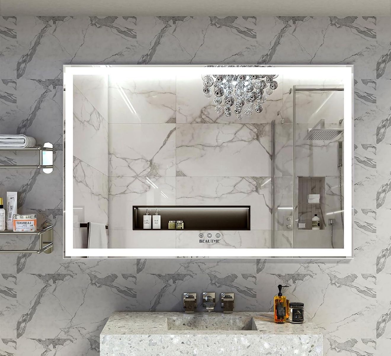 60x40 Inch LED Bathroom Mirror with Adjustable Lights & Aluminum Frame