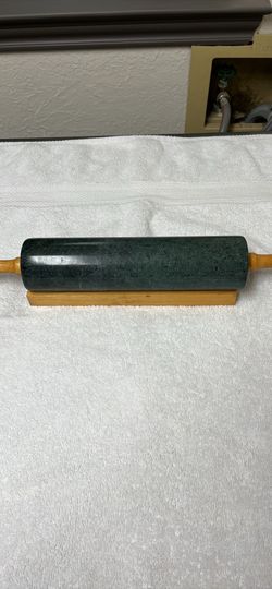 Vintage Green Marble Rolling Pin with cradle