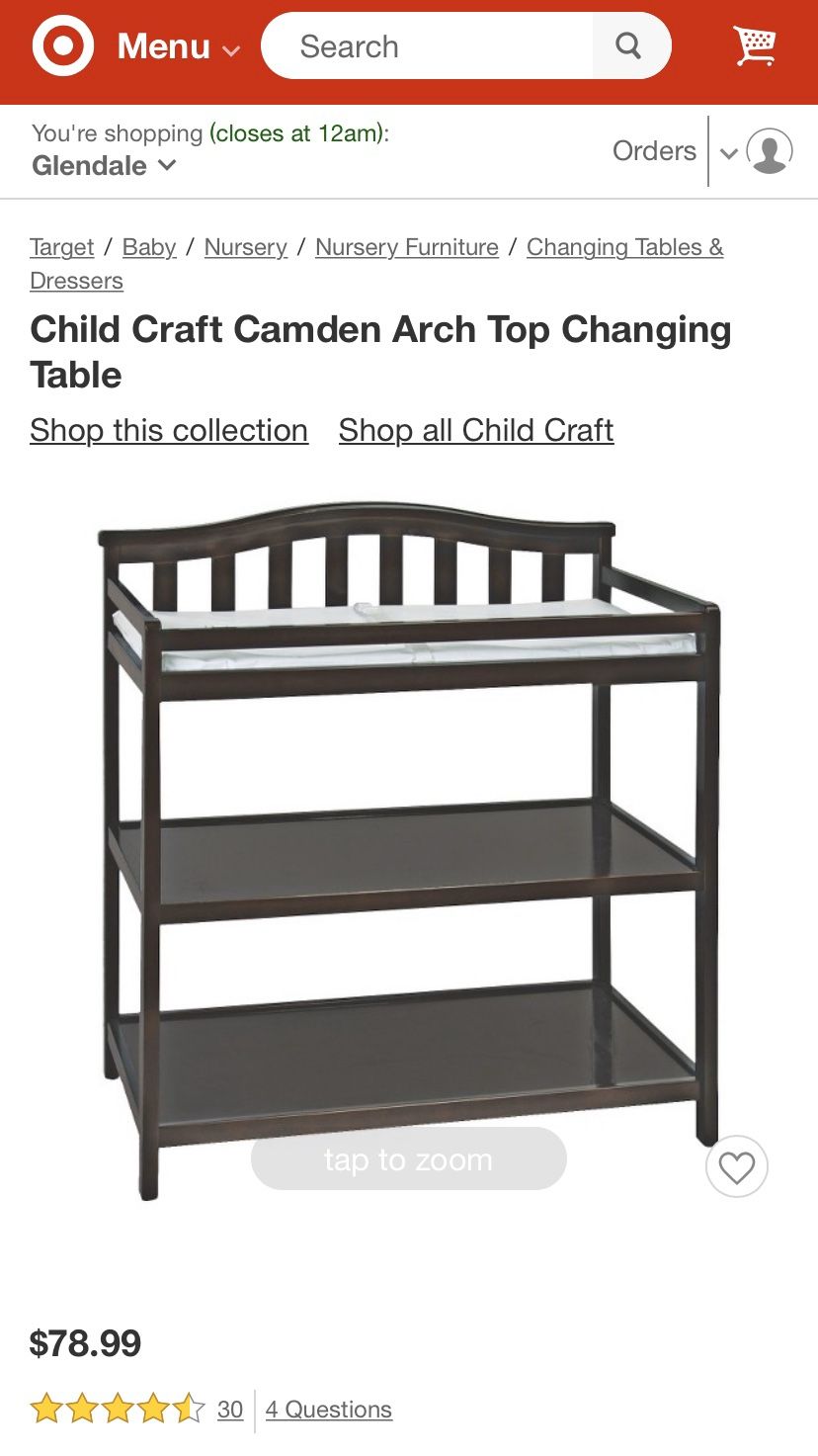 Child Craft Camden Arch Top baby Changing Table