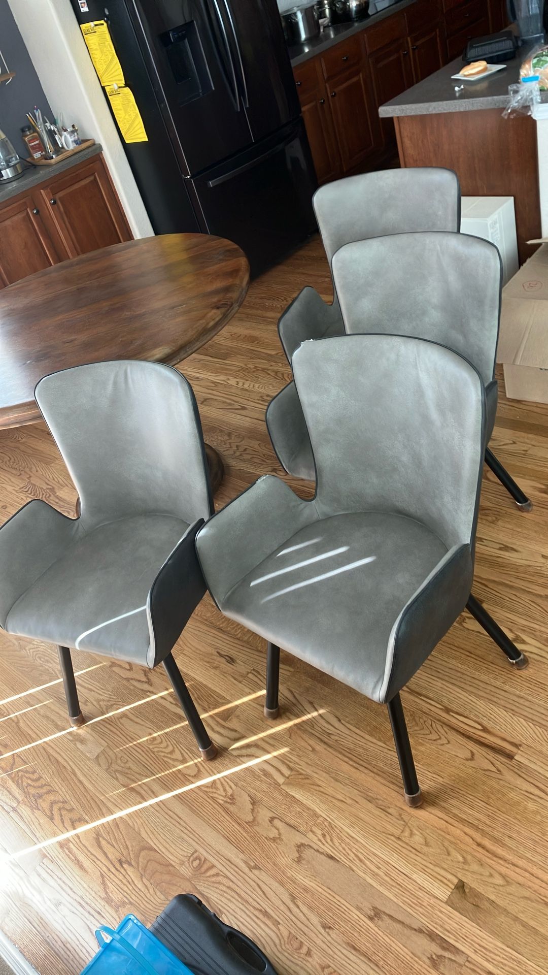 4 Grey Leather Black Metal Legs Chairs
