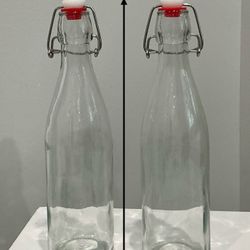 Pair of Thick Clear Glass Bottles with Attached EZ Cap Corks 