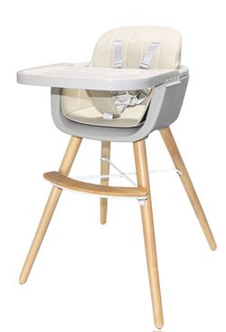 Wooden Baby High Chair, Beige