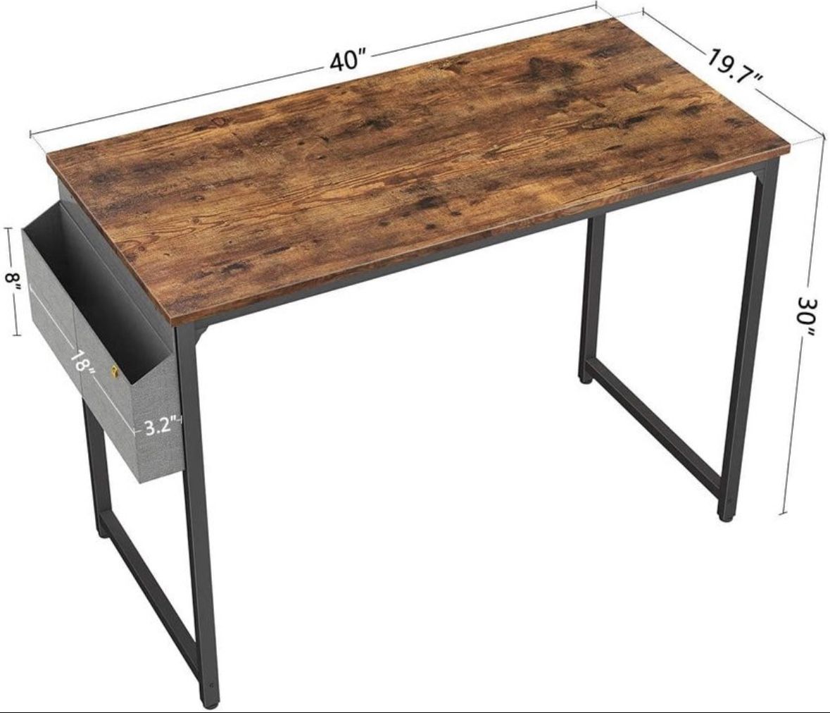 Computer Desk 40",Black Metal Frame,Rustic Brown(New)