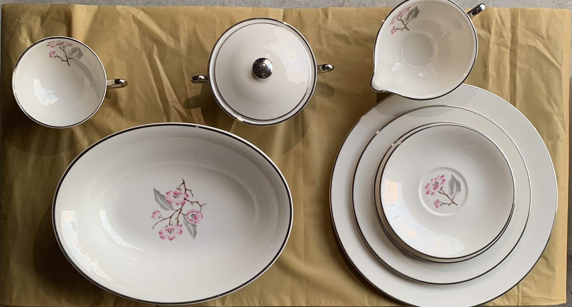 Patricia Syracuse China- Pink and silver floral China Set