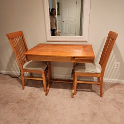 WOOD DINNING TABLE AND 2 CHAIRS