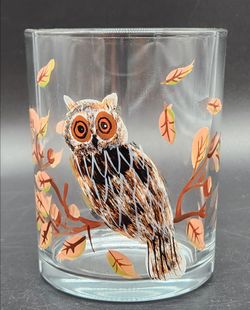 Hand Painted Owl Candle Holder / Drinking Glass / Tumbler Vase