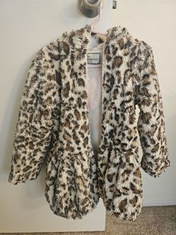 Girls American Widgeon Leopard Plush Double Breasted Coat