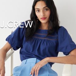 🌞(NEW) (1 AVAILABLE) WOMEN’S J.CREW LACE-TRIM PUFF-SLEEVE T-SHIRT - SIZE: SMALL🌞