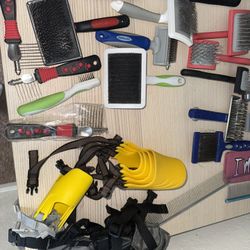 Dog Grooming Brushes And Combs, Zolita Wide Combs,Blades And Clippers, And Full Bottles Of  Artero Matt X And Static Spray, Christen Christendom Spray