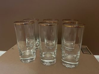 6 Gold Rimmed High Ball Glasses