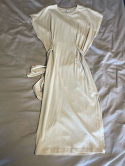 Zara Minimalist Cream Tie-Waist Midi Dress