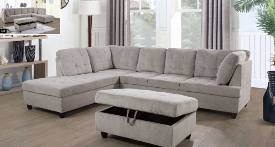 Light gray Sectional Couch Sofa with ottoman