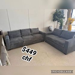 Dark Gray Corduroy 2 Piece Sofa And Loveseat Set 