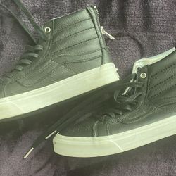 Vans Black Leather Midtop Shoes Sz 6 Women $20