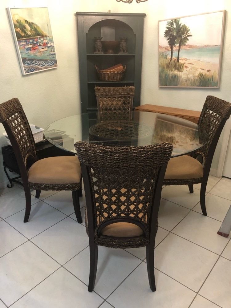 Glass dining room table with chair