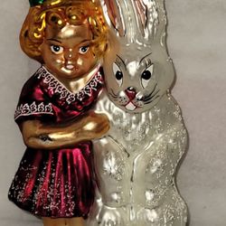 Christopher Radko  Girl And A Easter Bunny Rabbit Ornament 