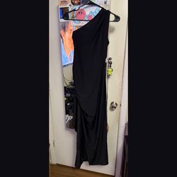 Mistyrose Black One-Shoulder Draped Maxi Dress