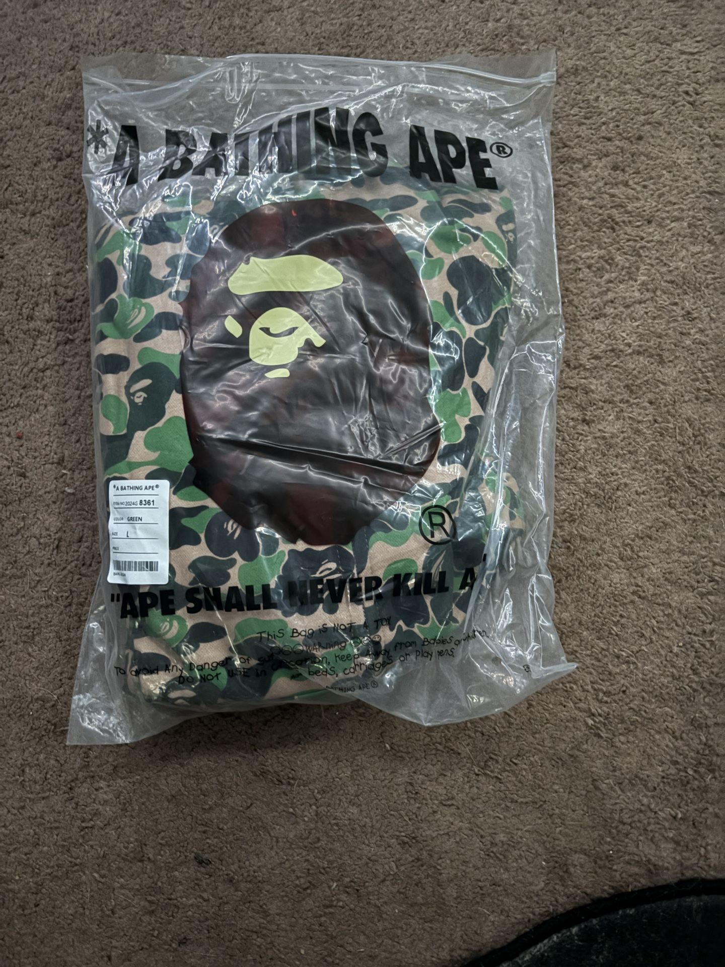 Green Bape Hoodie New Large