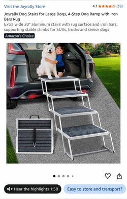 Joyrally Dog Stairs for Large Dogs, 4 step dog ramp with iron bars.