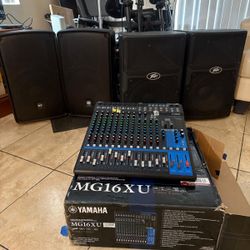 Audio Equipment, 4 Speakers, Mixer
