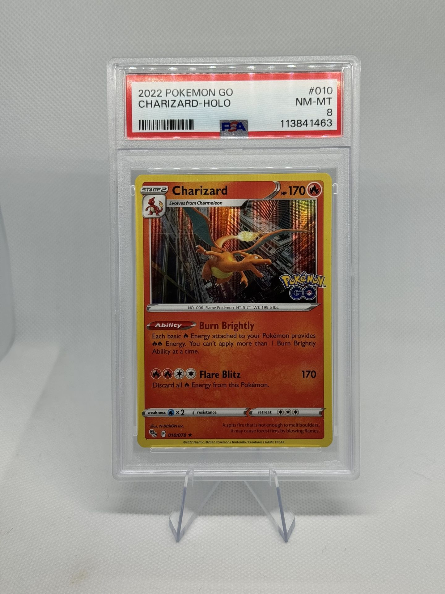 2022 Pokemon SWSH Pokemon GO Charizard Holo #010/078 PSA 8
