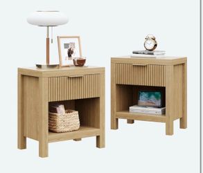 New- Nightstand Set of 2, Mid Century Modern Wooden Farmhouse Fluted Cabinet Bedside Cabinet