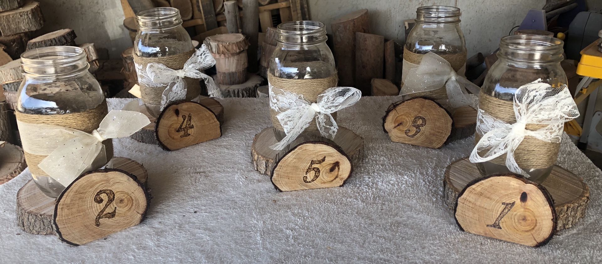 5 rustic wood centerpieces