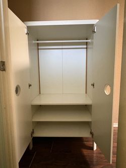 White Wardrobe Closet with Hanging Rod & Shelves – Like New