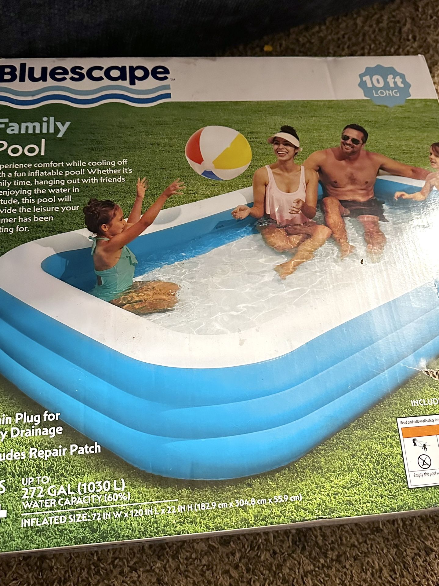 Brand New Bluescape 10ft Inflatable Family Pool – Unopened Box + Repair Patch