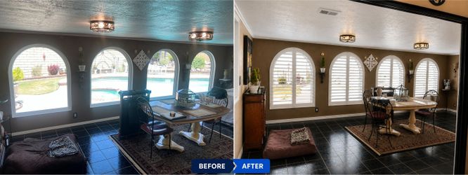 Plantation Shutters Split View, Interior, Installed 909‑681‑7003