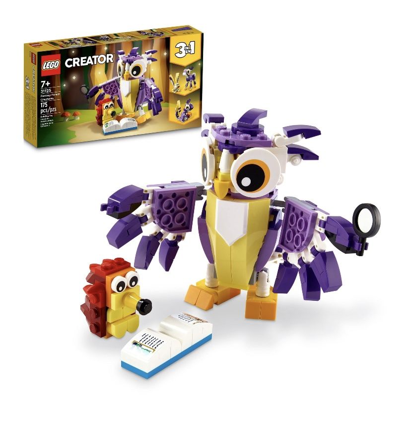 LEGO Creator 3in1 Fantasy Forest Creatures 31125 Building Kit Featuring an Owl, Rabbit and Squirrel; Animal Toys for Kids Aged 7+ Who Love Creative Fu