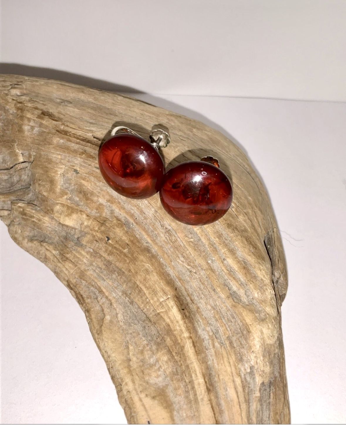 Vintage Marked 835 Silver Amber Screw Back Earrings