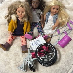 Our Generation Dolls Lot Girl Toys Wheel Chair 