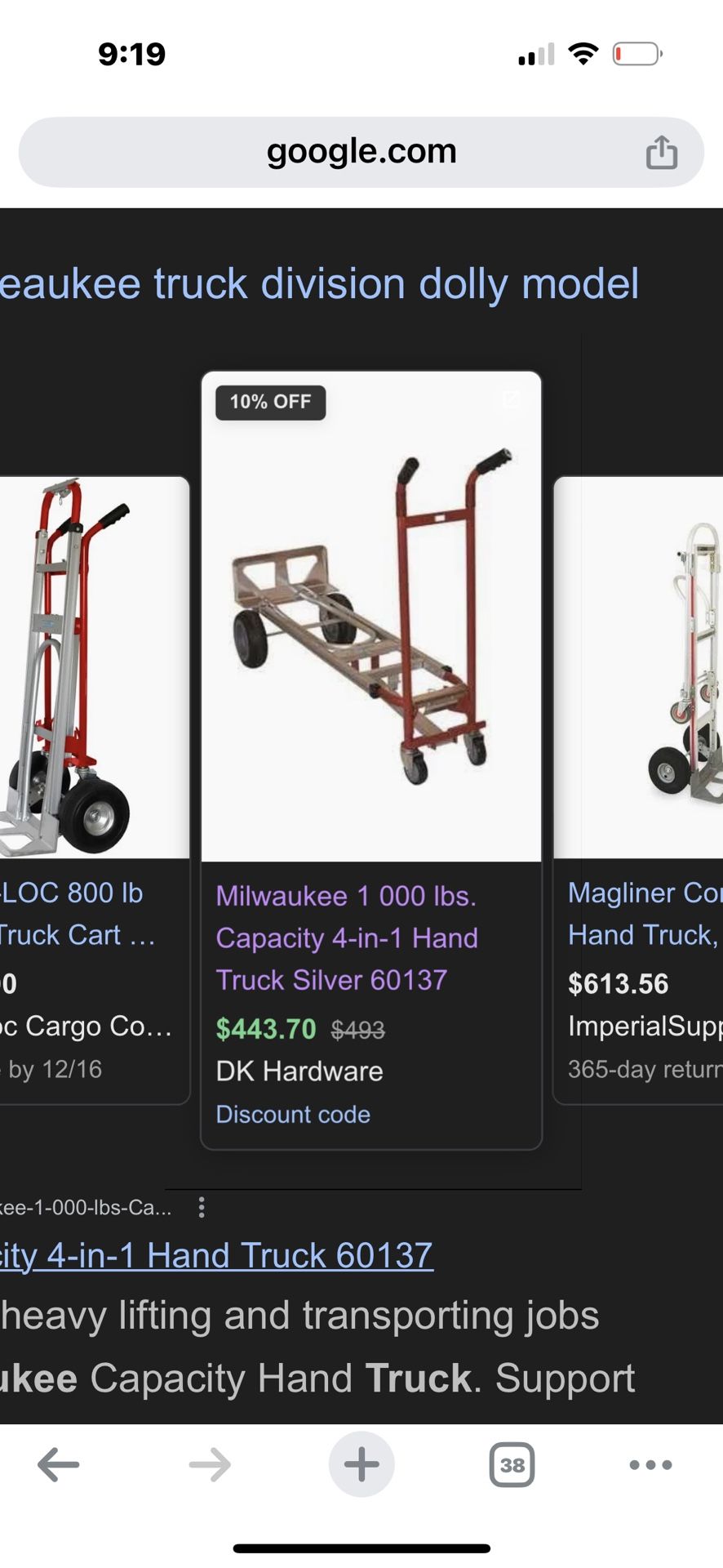 Milwaukee dolly 1000 lbs. Capacity 4-in-1 Hand Tool