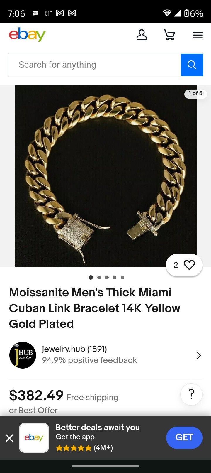 Cuban Link Bracelet W Mossenite Stones