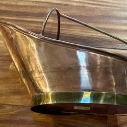Vintage Solid Copper & Brass Fireplace Coal Scuttle / Kindling Bucket