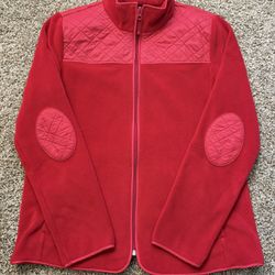 Talbots Red Fleece Full Zip Jacket Quilted Yoke And Elbow Patches Womens Size Medium