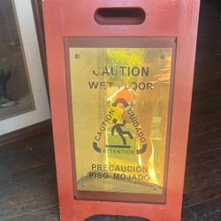 Wood And Metal Wet Floor Sign