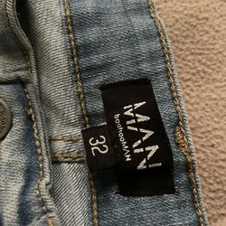 BooHoo MAN Skinny Paneled Cargo Jeans (Ice Blue) | 32x32