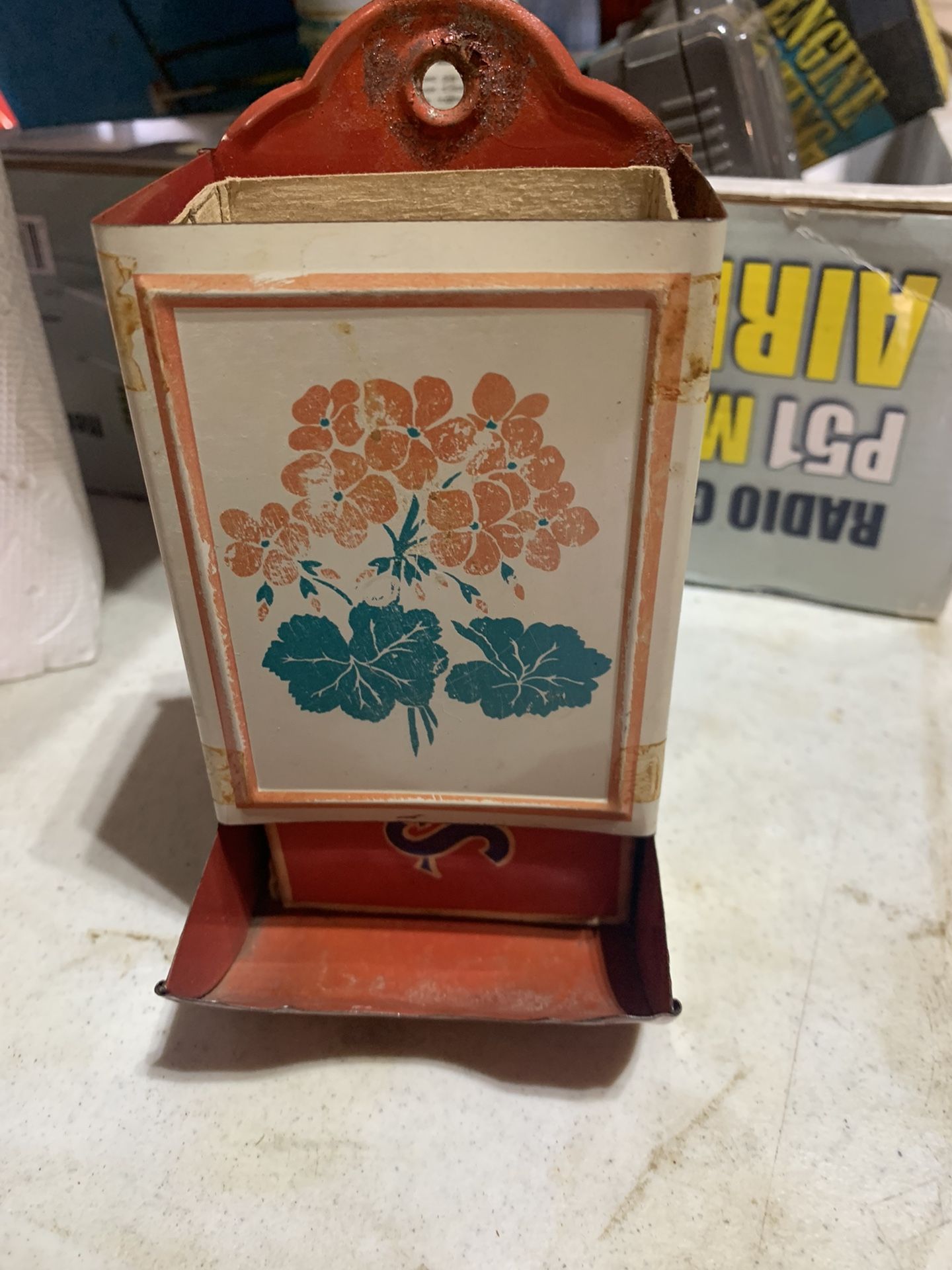 Antique Metal Match Box With Box Of Matches