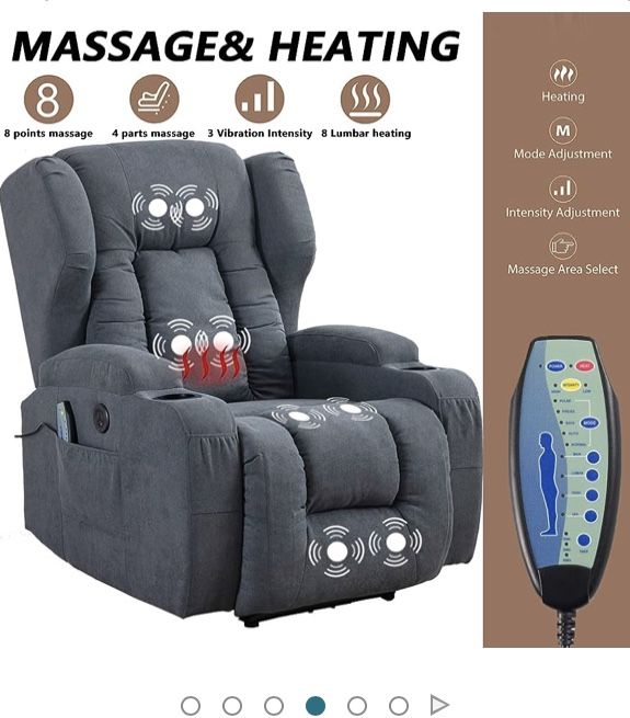 Power Recliner Chair with Massage and Heat, Electric Wingback Recliner for Adults with Lumbar Pillow/USB Port/Side Pockets/Cup Holders/Linen Fabric, H