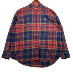 Madewell Womens Flannel Oversized Boyfriend Shirt Lewis Plaid Womens -L- Blue red