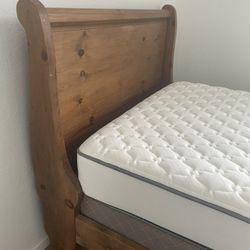 Pine Sleigh Bed With Mattress
