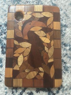 Vintage 1950's Wood Inlay with Parrots Cutting/Chopping Board
