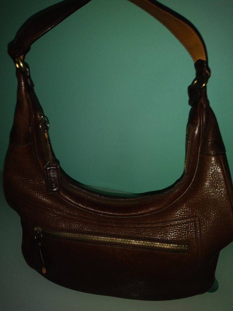 Coach Legacy Milled Pebbled Leather Hobo Bag Dark Brown